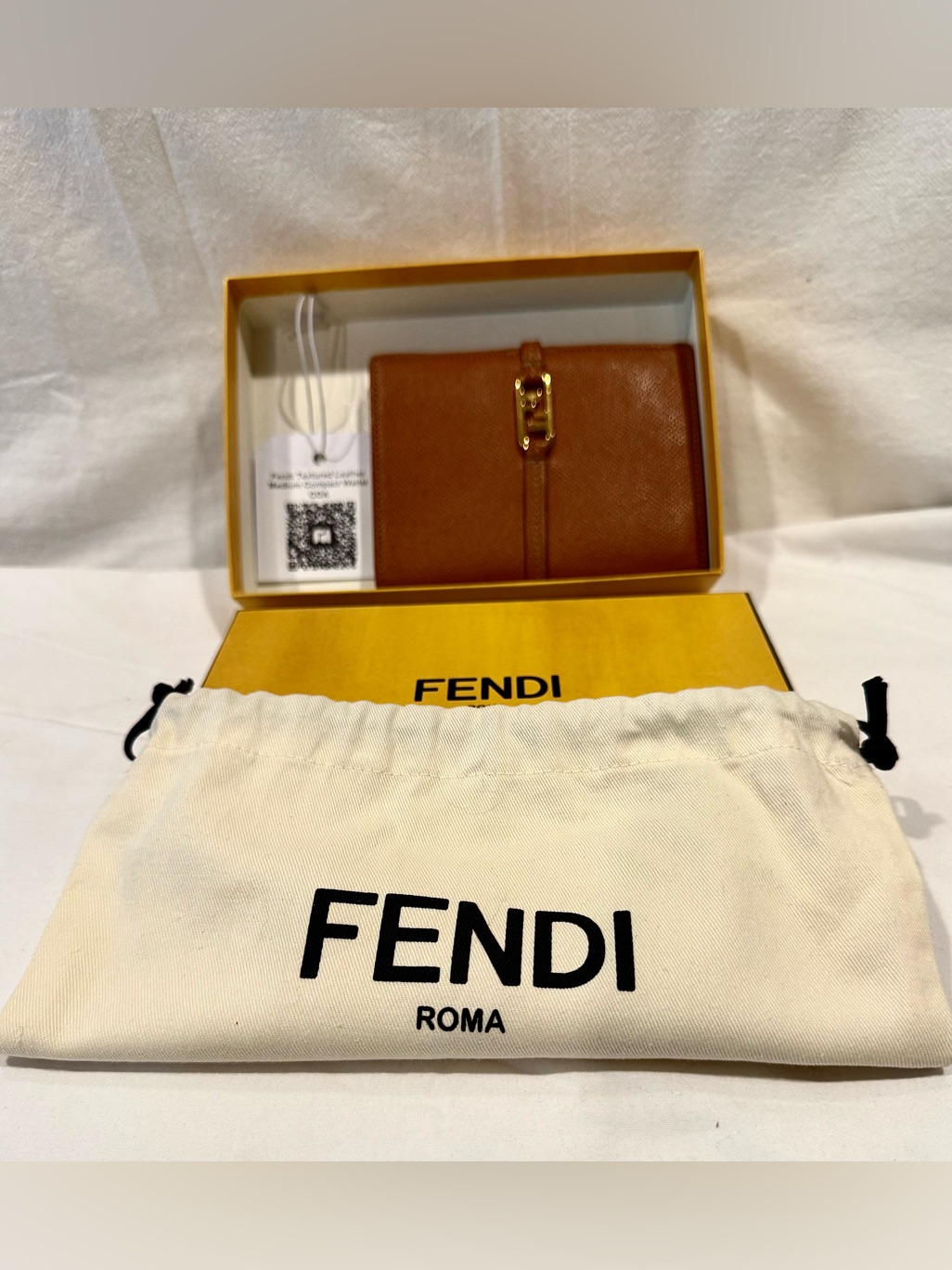 Fendi Tan Leather Compact Wallet With Gold Hardware (Full Inclusion)
